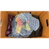 Image 3 : QUILT AND BOX OF KNITTED BLANKETS, AND WOOD SIGN