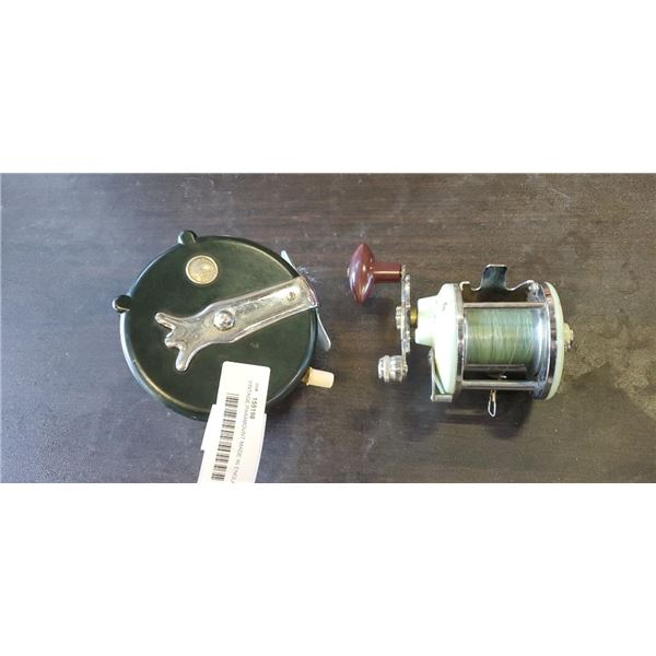 VINTAGE PARAMOUNT MADE IN ENGLAD FISHIN REEL AND VINTAGE LEVEL WIND REEL, BOTH IN GOOD CONDITION