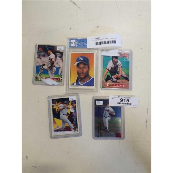 LOT OF 5 MLB HOF BASBALL CARDS BO JACKSON, CAL RIPKEN, WADE BOGGS, DON MATTINGLY AND GREG MADDUX