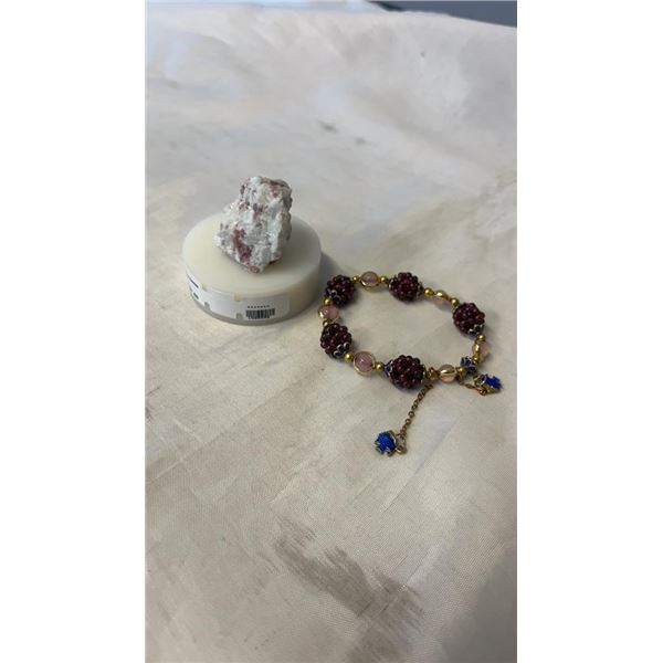 PINK TOURMALINE DISPLAY WITH BEADED BRACELET