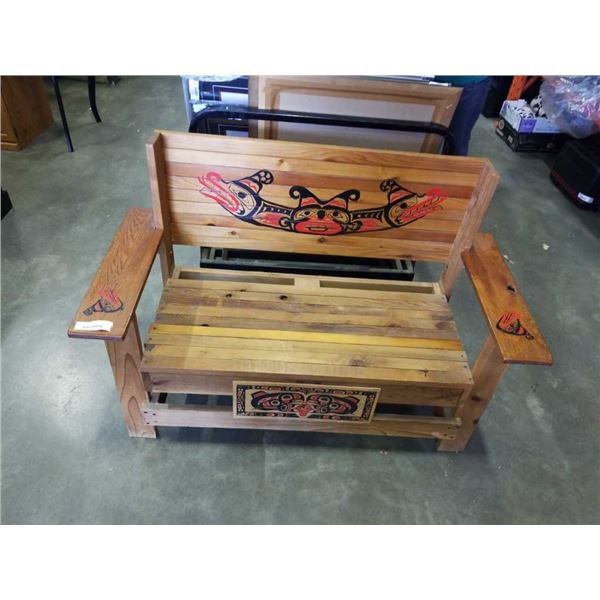 HANDMADE NATIVE ART WOOD BENCH