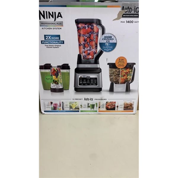 NINJA PRO PLUS AUTO IQ KITCHEN SYSTEM W/ 1200W BLENDER, PITCHER, AND CUPS - RETAIL $339