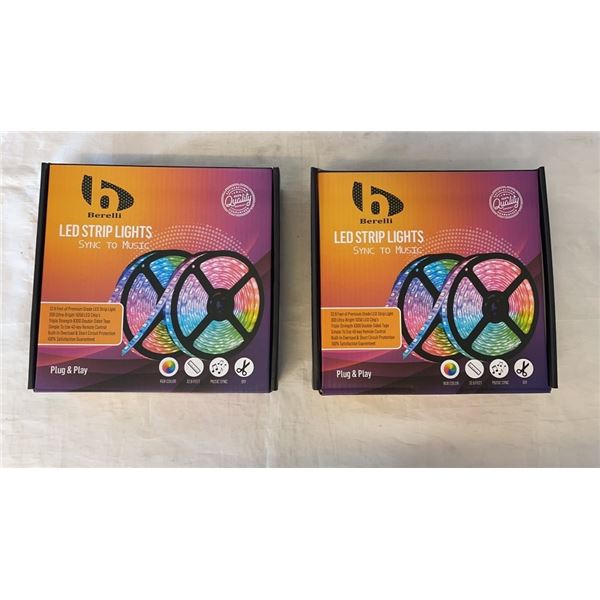 2 NEW BERELLI LED LIGHT STRIPS 32.8FT EACH, RGB COLOR AND MUSIC SYNC