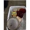 Image 2 : BASKET OF COLLECTIBLE TINS, VINTAGE PHONE, AND RUBY GLASS