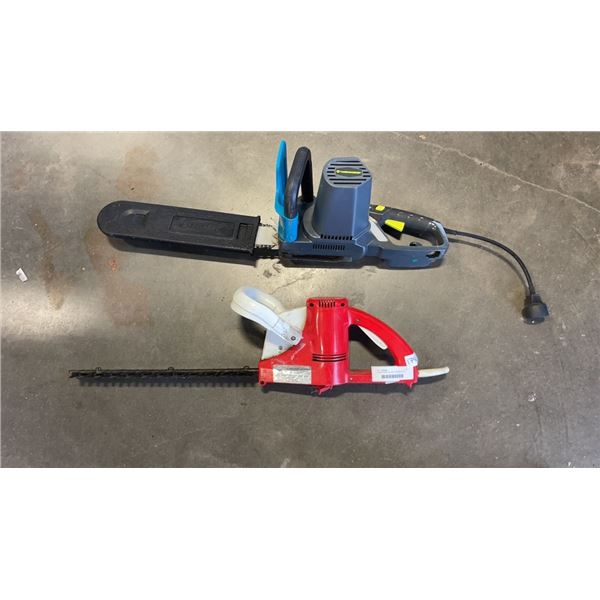 YARDWORKS ELECTRIC CHAINSAW AND LITTLE WONDER ELECTRIC HEDGE TRIMMER