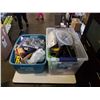 Image 1 : 2 TOTES FULL OF PLUMBING, HAND TOOLS, HARDWARE AND SHOP SUPPLIES