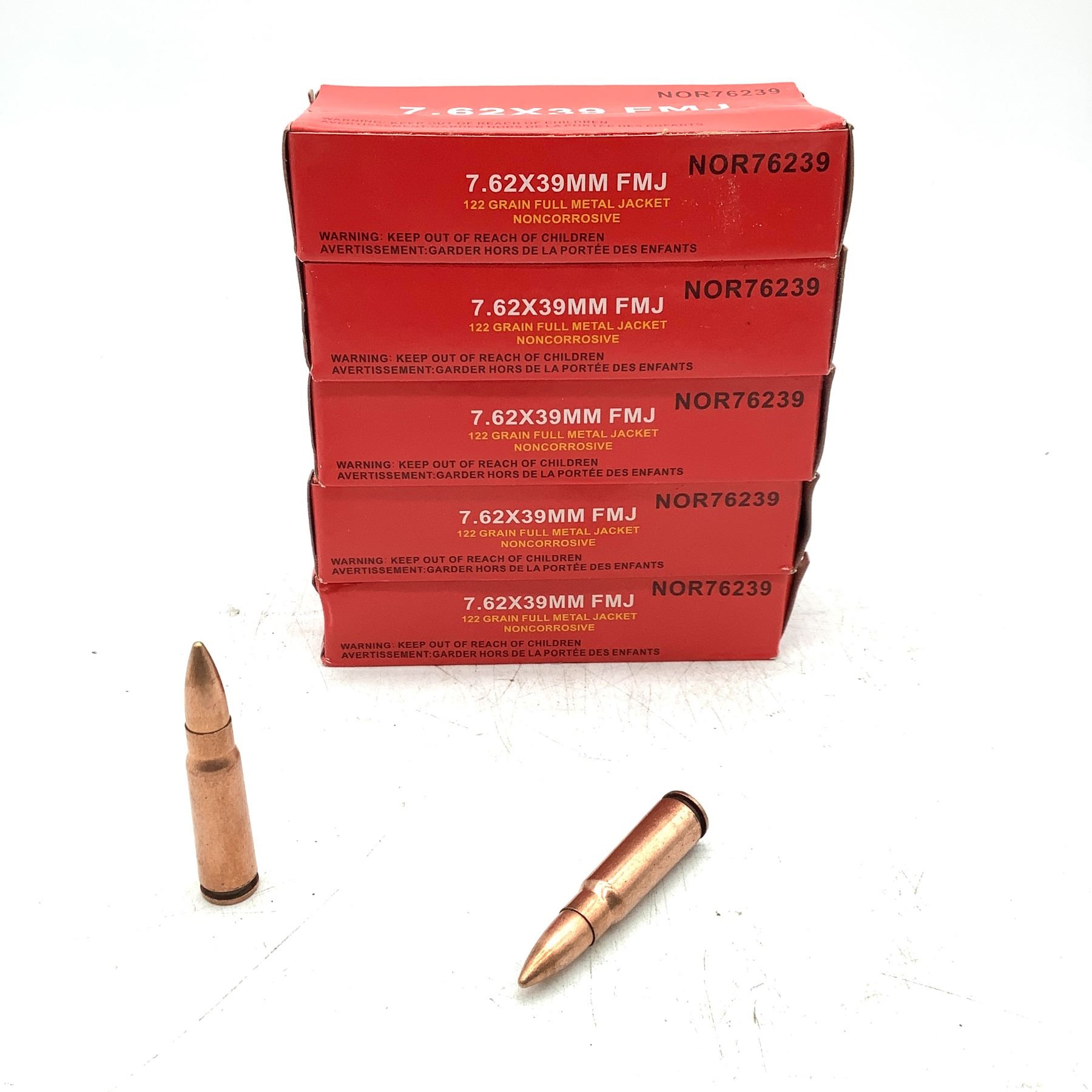 Ac 39 Sim Rounds Norinco 7.62 X 39 mm 122 Grain Non Corrosive FMJ Ammunition, 100 Rounds