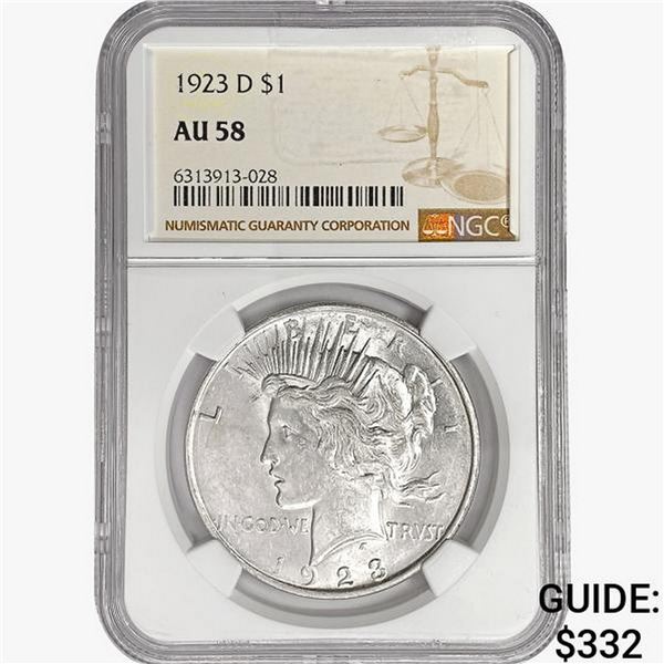 1923-D Silver Peace Dollar NGC AU58