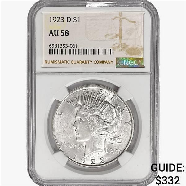 1923-D Silver Peace Dollar NGC AU58
