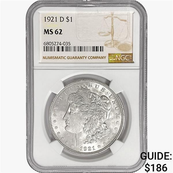1921-D Morgan Silver Dollar NGC MS62