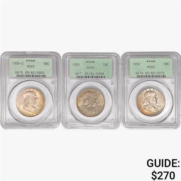 [3] Franklin Silver 50C PCGS MS65 1956-1958