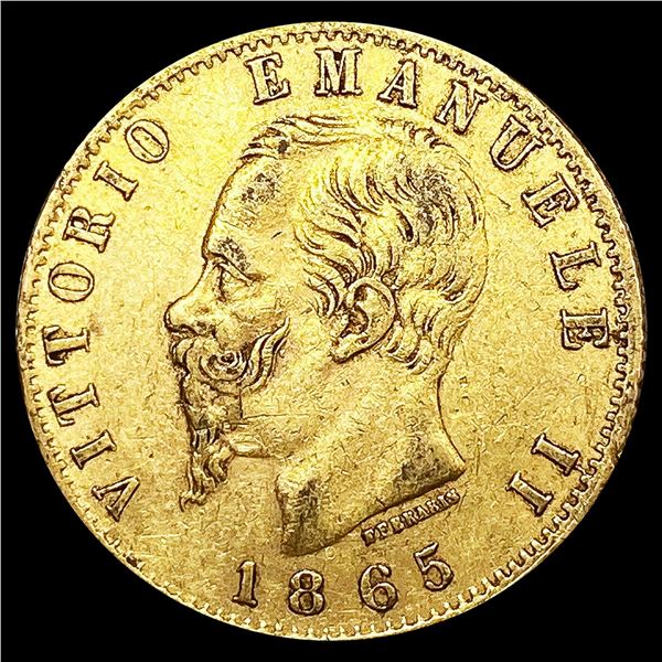 1865 Italy .1867oz Gold 20 Lire CLOSELY UNCIRCULAT