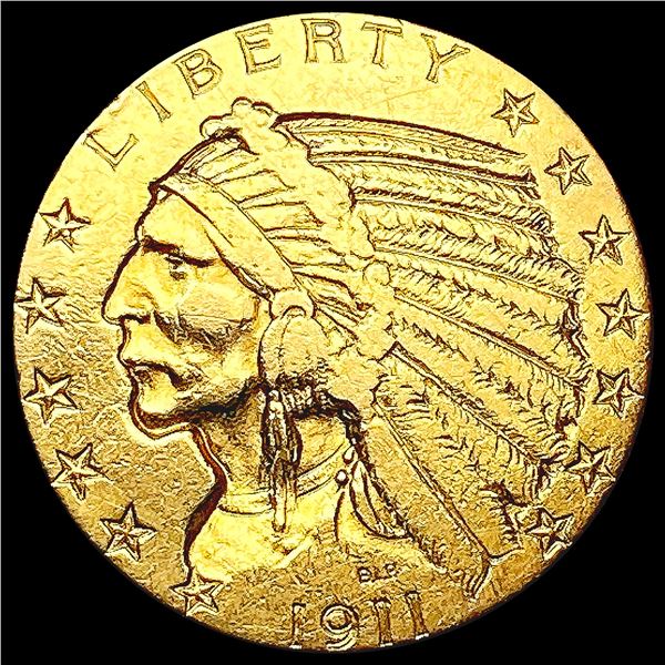 1911 $5 Gold Half Eagle LIGHTLY CIRCULATED