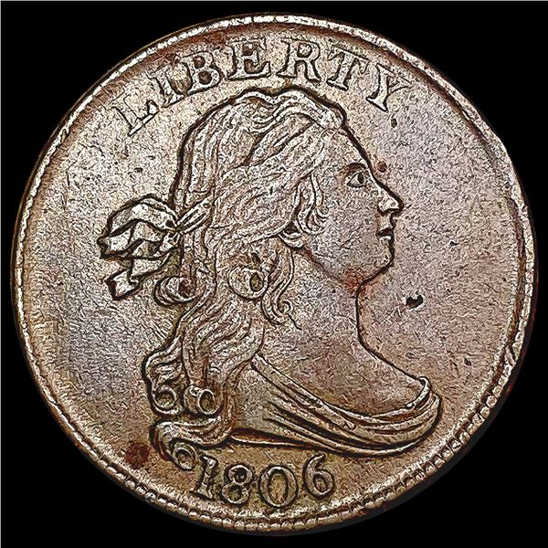 1806 Sm 6 Stemless Draped Bust Half Cent CLOSELY U