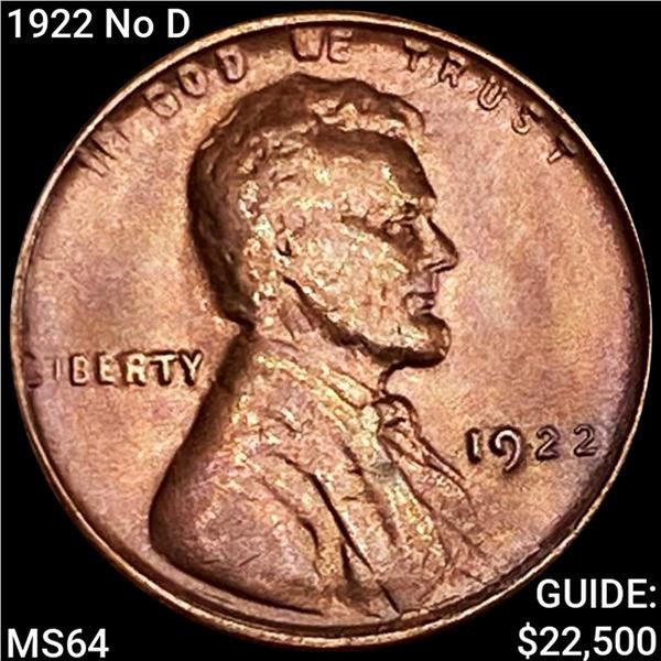 1922 No D Wheat Cent CHOICE BU+