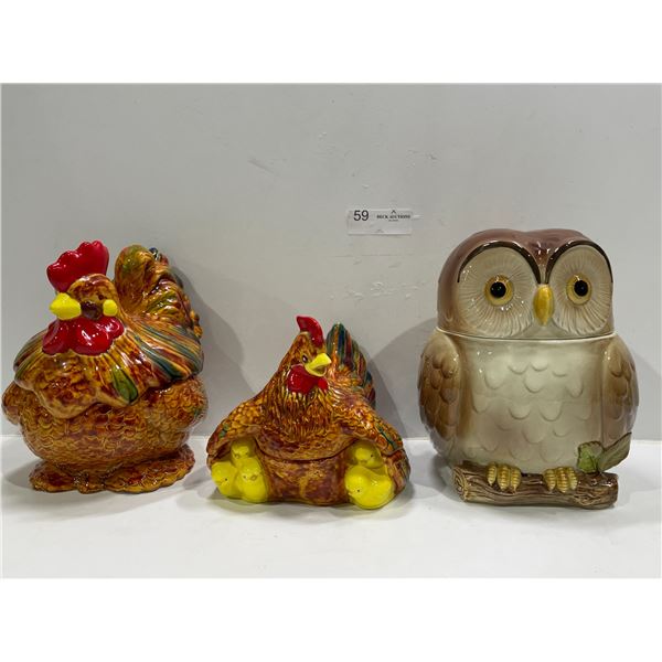 Ceramic Roosters And Owl