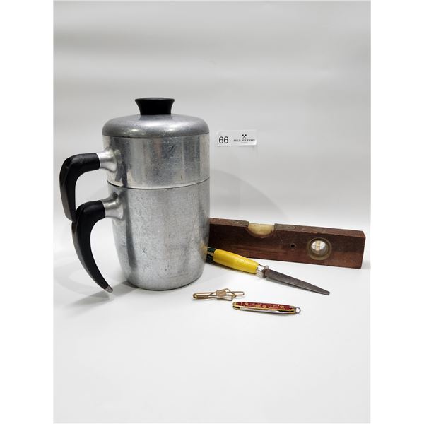 Vintage Percolator, With Vintage Level, Pocketknife, Money Clip