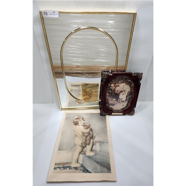 Gold Accented Mirror, "First Real Sorrow"-Print, "Good Night" By Bessie Pease Gutmann Print