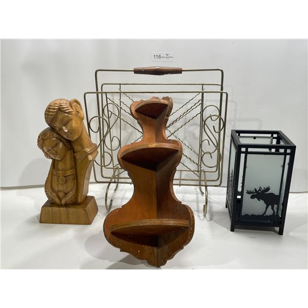 Assored Home Decor, Including A Statue, And Racks