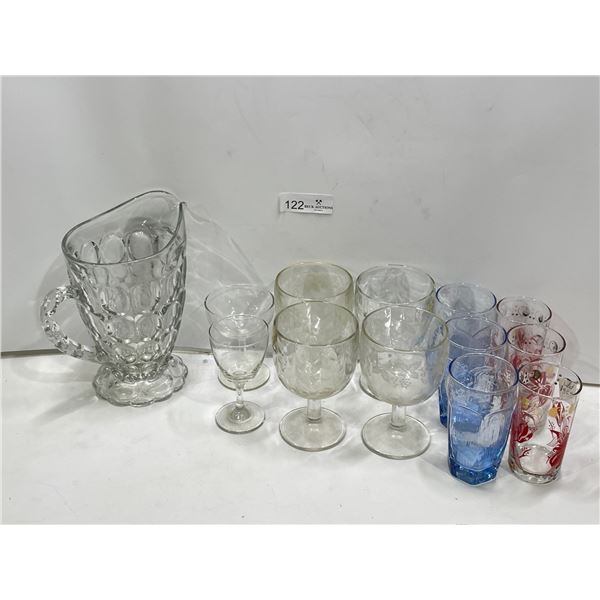 Assortment Of Wine Glasses, Goblets, Glass Pitcher, And Cups