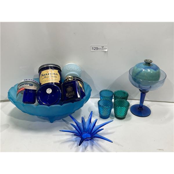 Blue Glass Blown Home Decor, And Vintage Containers