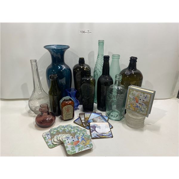 Assorted Vintage Vases, And Bottles