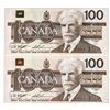 Image 1 : Bank of Canada 1988 $100 - Lot 2 In Sequence (BJK)