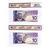 Image 2 : Lot 2 Bank of Canada 2005, $10 Single Note Replacements - Choice UNC 64 In Sequence