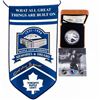 Image 1 : Johnny Bower - Toronto Maple Leaf - Memories & Dreams Banner - Hand Signed in Gold Leaf, +.9999 Fine