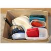 Image 1 : BOX OF KITCHEN ITEMS, POT, STORAGE ITEMS, ECT
