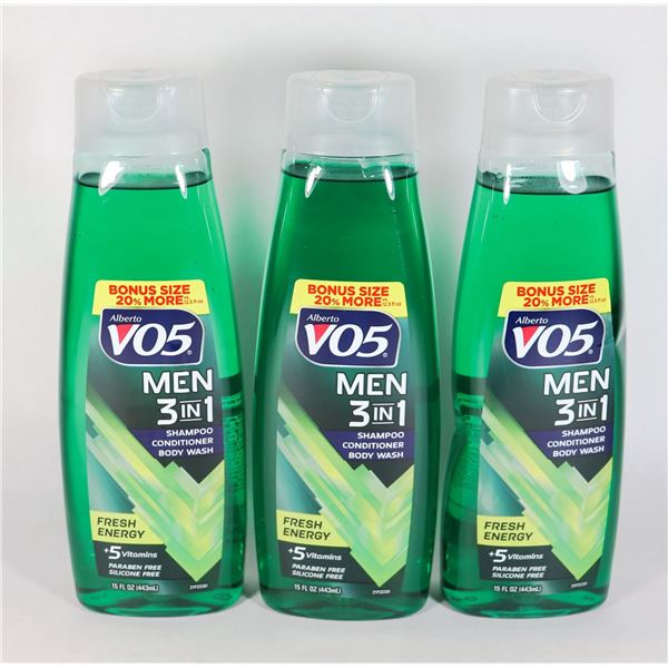 LOT OF X3 V05 MEN 3IN1 SHAMPOO, CONDITIONER &BODY