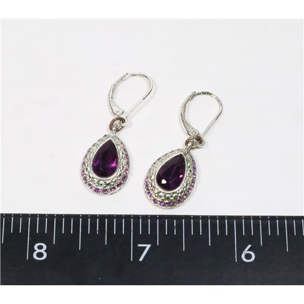 SILVER TONE PURPLE AND CLEAR RHINESTONE TEAR DROP