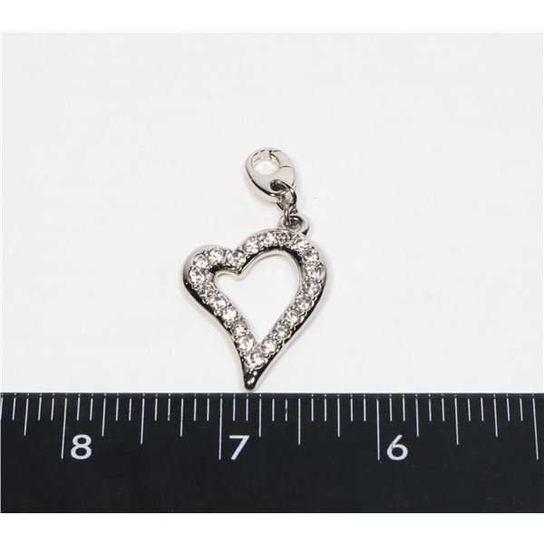 SILVER TONE RHINESTONE HEART CHARM