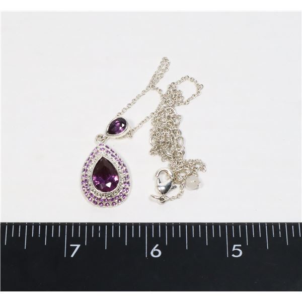 SILVER TONE PURPLE AND CLEAR RHINESTONE TEAR DROP