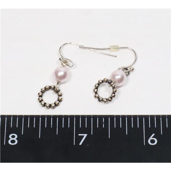 SILVER TONE FAUX PEARL DROP EARRINGS