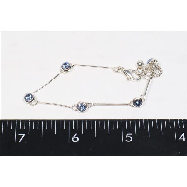 SILVER TONE BLUE RHINESTONE DAINTY BRACELET