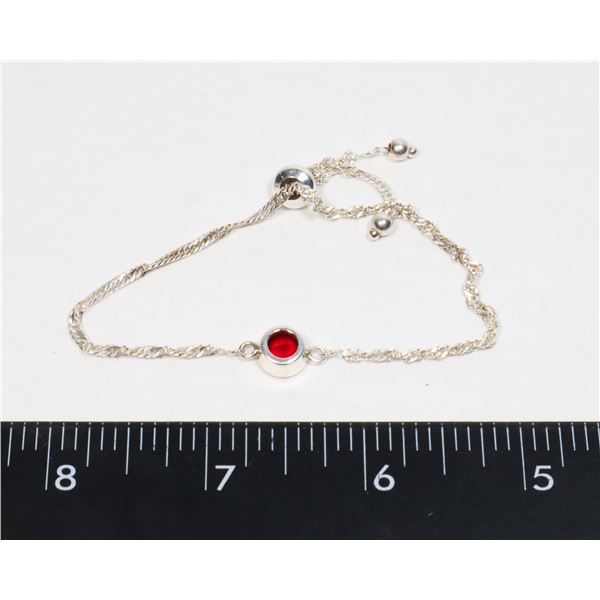 SILVER TONE RED RHINESTONE ADJUSTABLE BRACELET