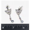 SILVER TONE BLUE RHINESTONE BUTTERFLY DROP