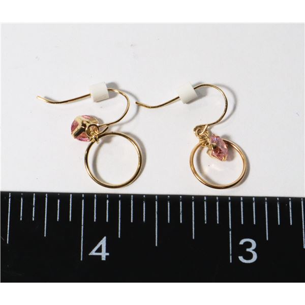 GOLD TONE PINK RHINESTONE DROP EARRINGS