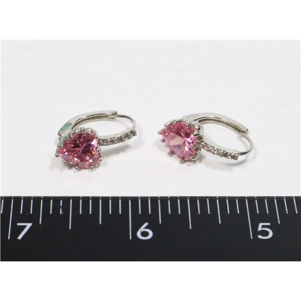 SILVER TONE PINK  RHINESTONE EARRINGS