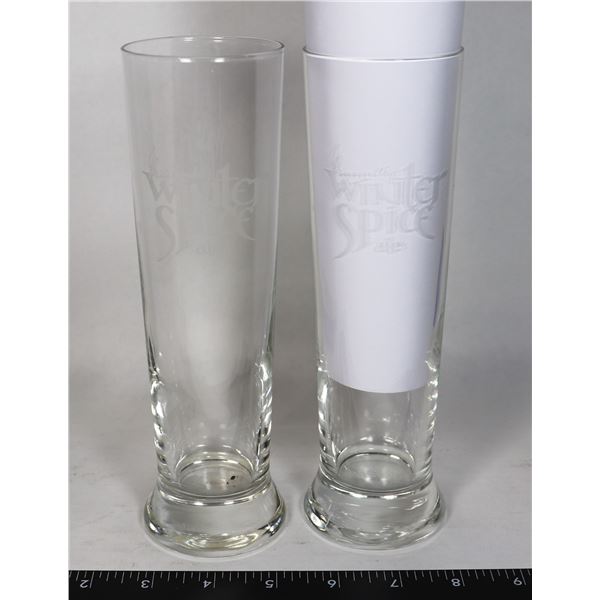 2 BIG ROCK WINTER SPICE ALE SLEEVE GLASSES