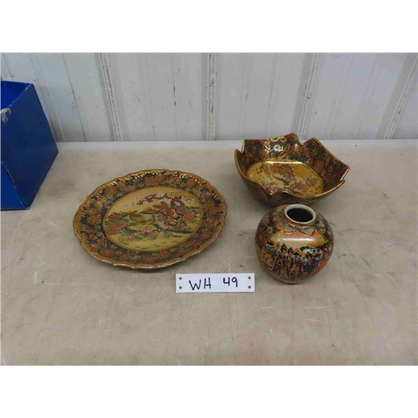 2 Piece Cloisonne Oriental Pottery Set 