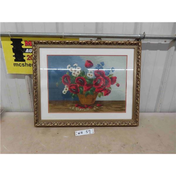 20'' x 24'' Framed Needle Point Floral Picture