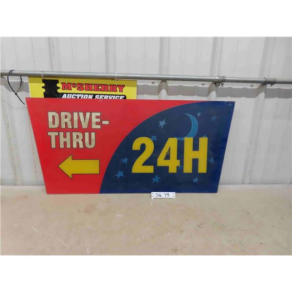 McDonalds Plastic 'Drive Thru 24 Hours' 36'' x 17''