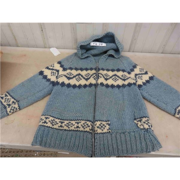 Cowichan Wool Sweater with Zipper and Hood Size Unknown 