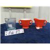 Image 1 : Creamer + Sugar : Orange Fired Modern Tone Milk Glass , Saphire 