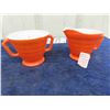 Image 2 : Creamer + Sugar : Orange Fired Modern Tone Milk Glass , Saphire 