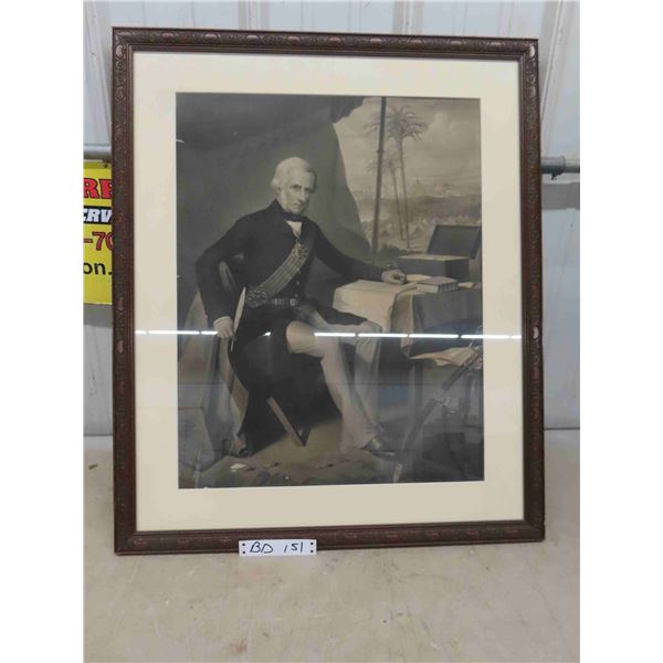 Antique Print 1800s of Military Leader 29'' x 24'' Very Nice, Very Old