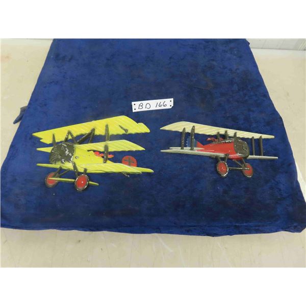 Pair of Cast Metal 1976 Homco Bi-Plane Wall Art Made in USA ,