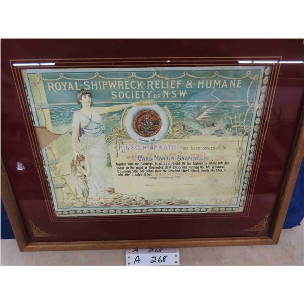 1909 Royal Shipwreck - Bravery Award - Rare Piece